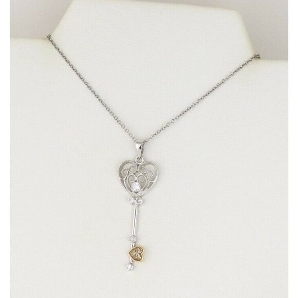 Heart Key Heart Necklace Sterling Silver Cz accents 16 inch chain - Picture 8 of 9